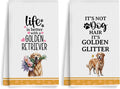 2Pcs Funny Dog Kitchen Towels 24x14 Inch, Cute Golden Retriever Waffle Weave Dish Towels for Kitchen Home, White Absorbent Microfiber Hand Tea Towel, Golden Retriever Gifts for Women Dog Lovers 2