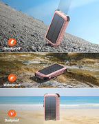 Power-Bank-Solar-Charger 45800mAh Fast Charging with 3 Built-in Cables LED Flashlight Portable External Battery Pack Compatible with All Smartphone, Tablet, Drone, Camera, etc.