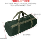 24" Grill Accessory Storage Bag, Tools Storage for Outdoor Grilling, Thick Canvas Double Zipper Utensil Carry Bag for Camping Hiking Barbecue, Dark Green