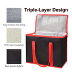 Bodaon 1-Pack Insulated Reusable Grocery Shopping Bags, X-Large Picnic Cooler Bag with Top Cold, Insulated Food/Pizza Delivery Bag (Black-Red Edge)