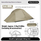Naturehike Cloud up Pro Camping Tent, 1/2/3 Person Ultralight Tents, 3 Season Backpacking Tent, Waterproof for One Man, Self-Standing Easy Setup for Cycling, Outdoor Camp