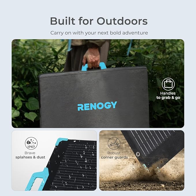 Renogy 220 watt Portable Solar Panel for Power Station, 12v Foldable Solar Panel for Camping RV of 22% Efficiency Mono Solar Module, with IP67 etfe Lamination, Adjustable Kickstand for Off Grid