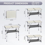 VINGLI Small Folding Table Portable 2FT Aluminum Foldable Camping Table for Picnic Card Table with 3 Adjustable Height & Carry Handle for Outdoor Indoor Hiking Camp BBQ Beach-White