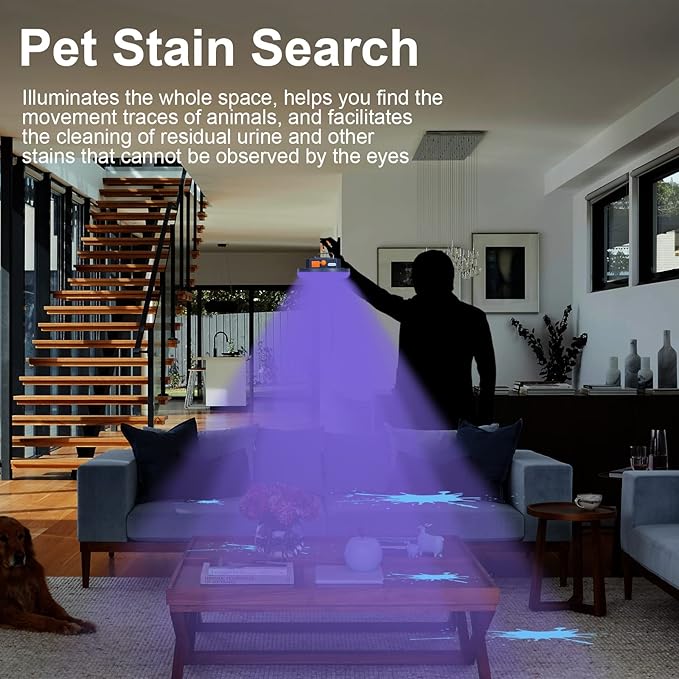 96 LED 395nm UV / 6500K Flashlight Camping Blacklight , 10000mAh Rechargeable, 3000 Lumens, Glow Lights for Party , Bedroom, Fluorescent Poster , Dog/Cat Urine , Bed Bug ,Halloween Black Light (UV)