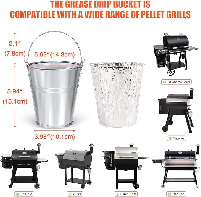 15-Pack Drip Tray Grease Liners & 1 Drip Bucket for Traeger Pellet Grills, Pit-Boss, Camp Chef, Rec Tec, Fit Traeger Pro 575/780, 22/34, Ironwood 650/885, Grill Accessories Traeger HDW152