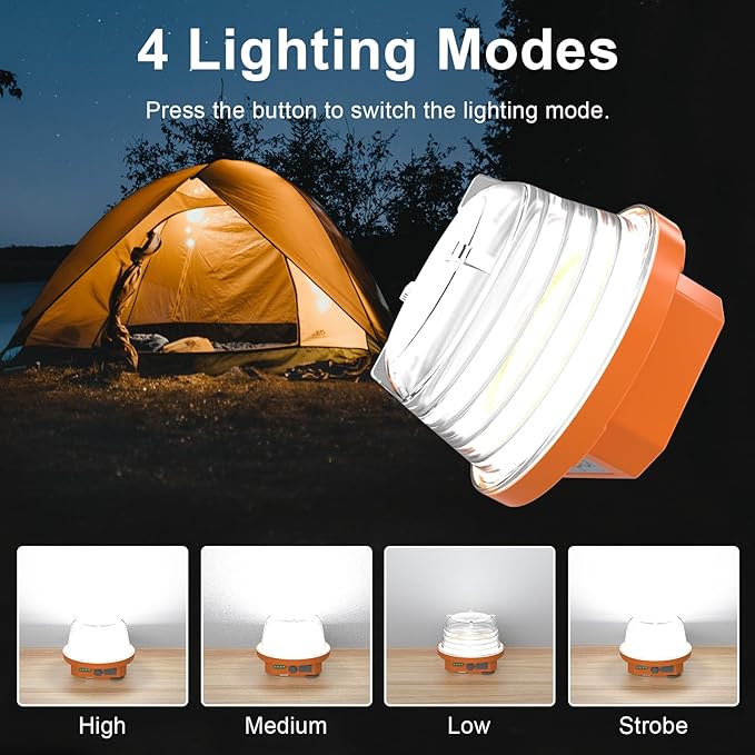 Rechargeable Camping Light , Cute Pine Cones Camping Lights Set for Kids, 1200LM，4800mAh Rechargeable Led Lantern with 4 Modes, Portable Camping Light for Tent,Lightweight Tent Lamp(Orange)