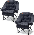 EVER ADVANCED 2 Set Camping Chair with Detachable Cushion, Mesh Chair for Adults Foldable, Oversized Heavy Duty Folding Chair with Cooler Mesh Pocket Cupholder Outdoor Fishing, Supports 400LBS Black