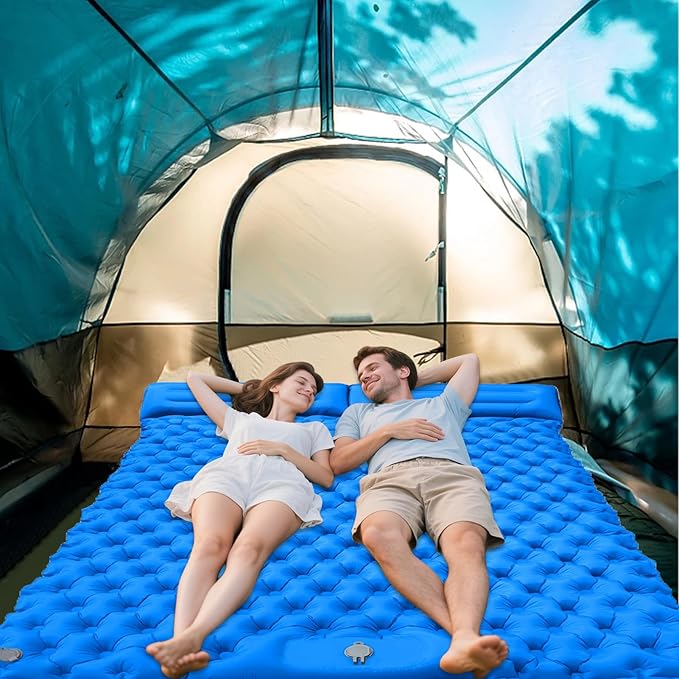 Inflatable Travel Mat with Built-in Pillow - Double Sleeping Pad, Compact Lightweight Gear for Camping Hiking Trekking Tent Backpacking Outdoor Adventures Rest Comfort Air Cushion