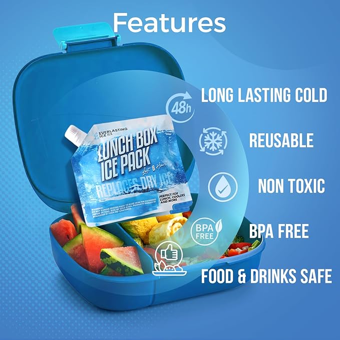 Everlasting Ice RX Reusable Ice Packs for Cooler (4 Pack) Up to 48 Hours Freezer Packs for Coolers and Lunch Boxes | 10 x 10 in | Cooler Ice Packs for Camping, Fishing, Beach, Road Trips