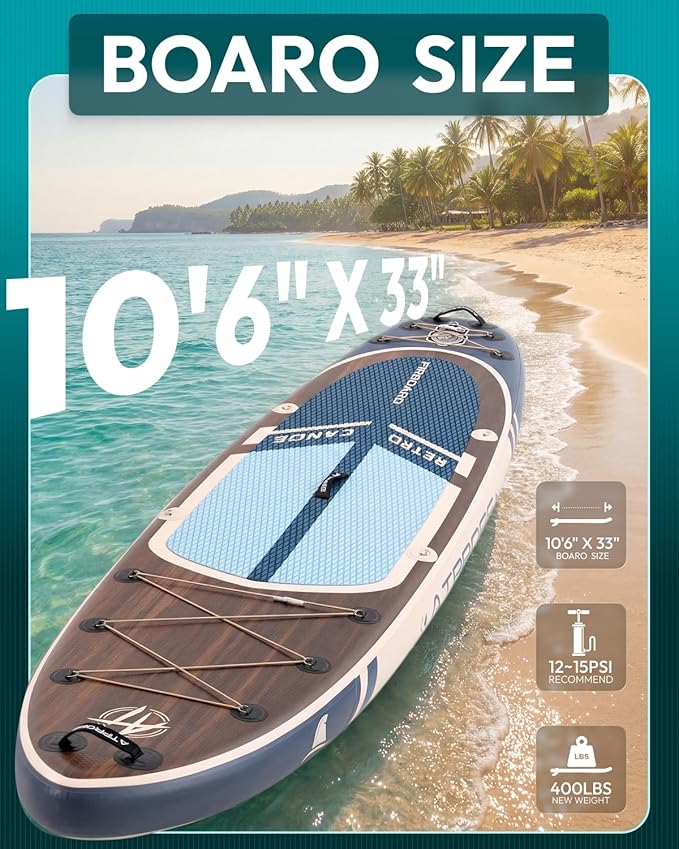 10'6''x33''Inflatable Stand Up Paddle Board, 400lbs Extra Wide Stand Up Paddleboard with Kayak Seat, Anti-Slip EVA Deck Premium SUP Accessories Kit, Non-Slip Stable Deck Boat for Yoga Fishing Surf