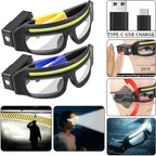 LED Glasses Rechargeable Headlight with Motion Sensor and Touch Control, 5 Modes USB C Lighted Glasses for Running Camping, Fishing, Cycling, Hiking, Hands-Free Lighting (Blue)