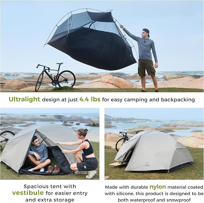 ATEPA Voyage 1-2 Person Backpacking Tent, 4 Season Ultralight Camping Tent, 4000mm Waterproof Double Layer Cold Wearther Easy Set Up Tent for Family Camp Hiking Hunting Outdoor Mountaineering Travel