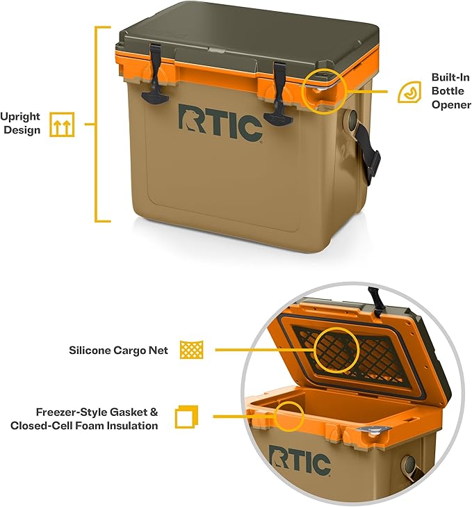 RTIC Ultra-Light 22 Quart Hard Cooler Insulated Portable Ice Chest Box for Drink, Beverage, Beach, Camping, Picnic, Fishing, Boat, Barbecue, 30% Lighter Than Rotomolded Coolers