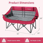 Oversized Double Camping Chair, Folding Loveseat Camping Couch with Pocket, Cup Holder and Carry Bag, Heavy Duty Portable Camping Chairs for Adults, Fishing, Sports, Trip, up to 660lbs, Red