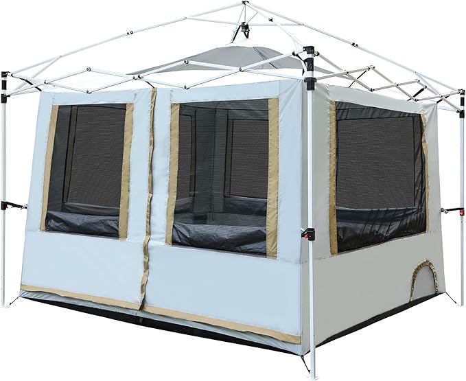 REDCAMP Canopy Camping Tent for Pop Up Canopy, Inner Tent with Mesh Window, Converts Straight Leg 10ft Canopy into Camping Shelter, Fits 4-6 Person, Khaki White(Frame/Shelter NOT Included)