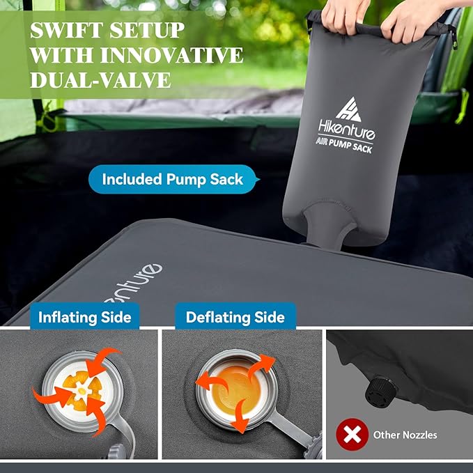 Hikenture 4 INCH Thick Self Inflating Sleeping Pad 9.5 R Value, Comfort Plus Camping Mattress with Pump Sack, Inflatable Foam Insulated Camping Pad, Camping Mat 4-Season