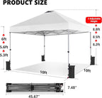Sweetcrispy 10x10ft Pop Up Canopy Tent with 1-Person One Push Setup, Instant Portable Outdoor Shelter for Beach, Events, Camping – Includes Rolling Carry Bag, White