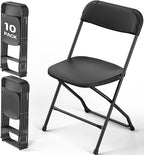 Folding Chairs 10 Pack, Black Folding Chairs for Outdoor Indoor, Plastic Folding Chairs with Sturdy Metal Frame, 350 lbs Capacity Portable Foldable Chair for Wedding, Garden, Patio, Events