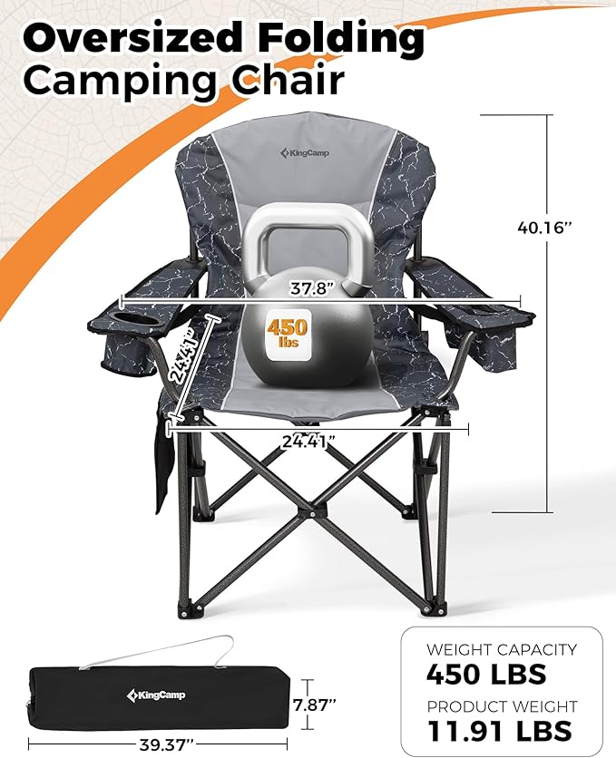 KingCamp Oversized Camping Folding Chair, Heavy Duty 450 LBS with Folding Camping Table, Aluminum Roll-Up Camp Table for 6-8 Person