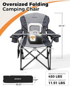 KingCamp Oversized Camping Folding Chair, Heavy Duty 450 LBS with Folding Camping Table, Aluminum Roll-Up Camp Table for 6-8 Person