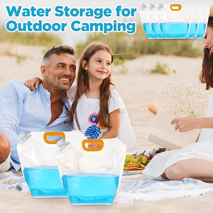 16 Pcs Water Emergency Container Bag, 1.3 Gallon Storage Bags, Freezable, BPA Free Food Grade Clear Plastic Water Carrier Tank, Foldable Storage Bottle for Camping Riding