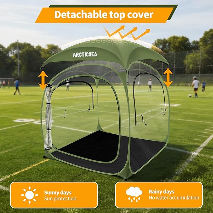 ARCTICSEA Thickened PVC Sports Tent - All-Weather Shelter Pod for 2-6 Person, Pop-Up Shelter, Instant Setup, Removable Top & Sealed Floor for Outdoor Events, Soccer, Rugby
