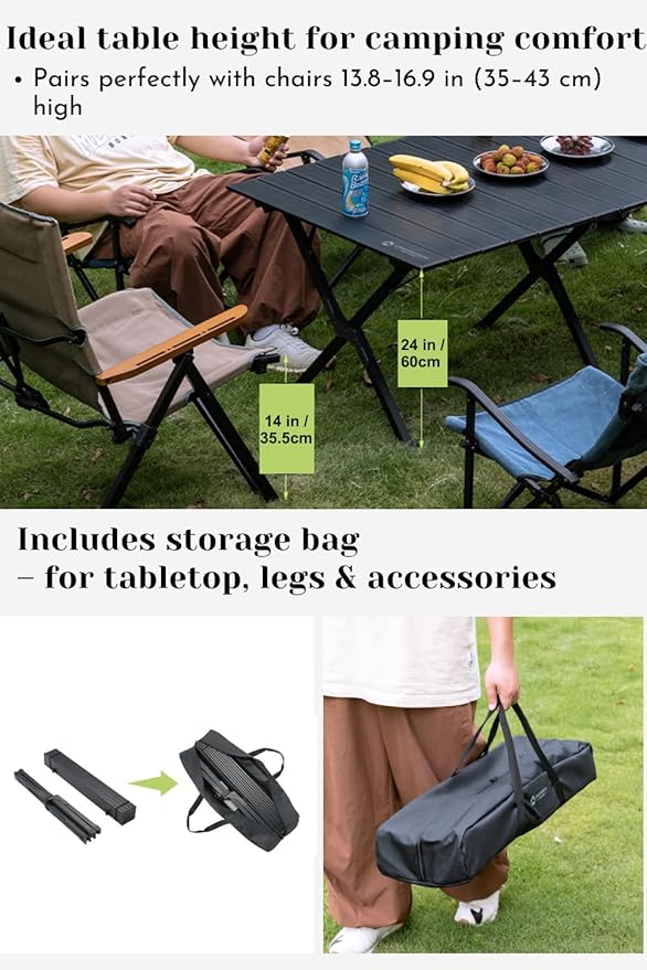 CAMPINGMOON Folding Aluminum Roll-Up Table L 31.1'' x W 31.5'' x H 24'' – Portable Compact Camping & Picnic Table BKT-80