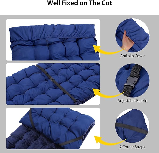 REDCAMP Folding Cot Pads for Sleeping Extra Thick, Soft Comfortable Velvet & Corduroy Cotton Camping Cot Mattress Pad for Backpacking Hiking, Black Blue Brown Grey 75x30 inches