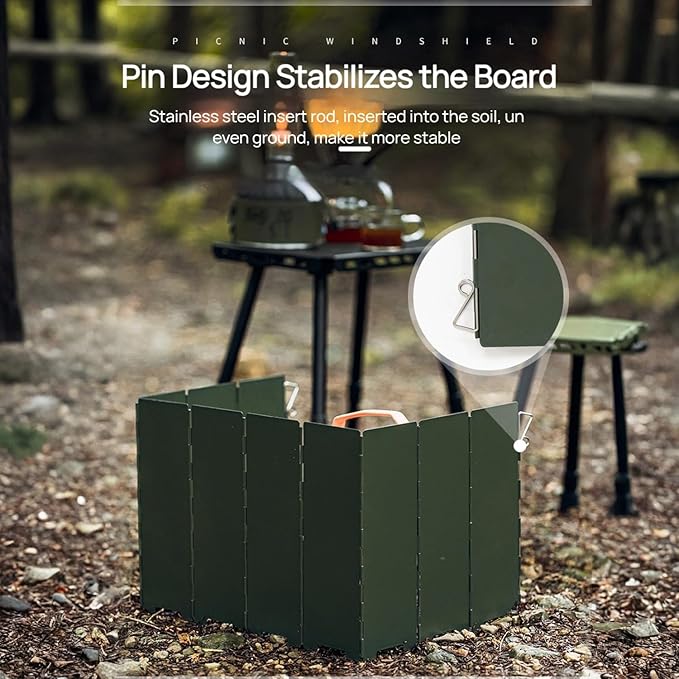 Foldable Camping Stove Windscreen, Green Aluminum Outdoor Windshield Gas Stove Lightweight Wind Screen for Camping, Wind GuardGlamping, Hiking, Picnic, Backpacking
