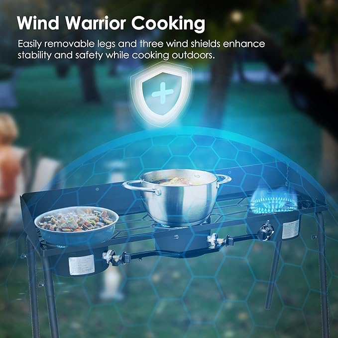 Red Mountain Valley Three Burner Outdoor Portable Camping Gas Stove with Removable Legs, Portable Bag and Windshield, Camping Stove Propane for Cooking, CSA Certified, Outdoor Propane Burner
