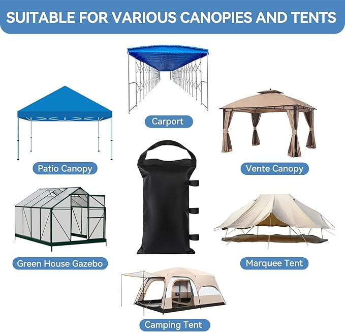 Sand Bags for Canopy Legs Empty Sandbags for Weight, Canopy Tent Weights Set of 4 Heavy Duty 1680D Pop Up Tent Weights Bags (Black, 120LBS)