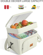Rnivvi Lunch Box for Women, Double Decker Insulated Cooler Bag Lunch Bag Reusable Leakproof Tote Lunch Container with Strap for Work Family Picnic Hiking Camping, 18 Cans 12L, Large Adults, White