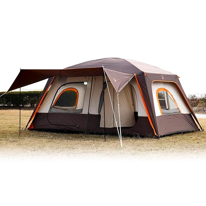 KTT Large Tent 8-10-12 Person,Family Cabin Tents,2 Rooms,2 Doors and 4 Windows with Mesh,Straight Wall,Waterproof,Double Layer,Big Tents for Outdoor,Picnic,Camping,Family Gathering