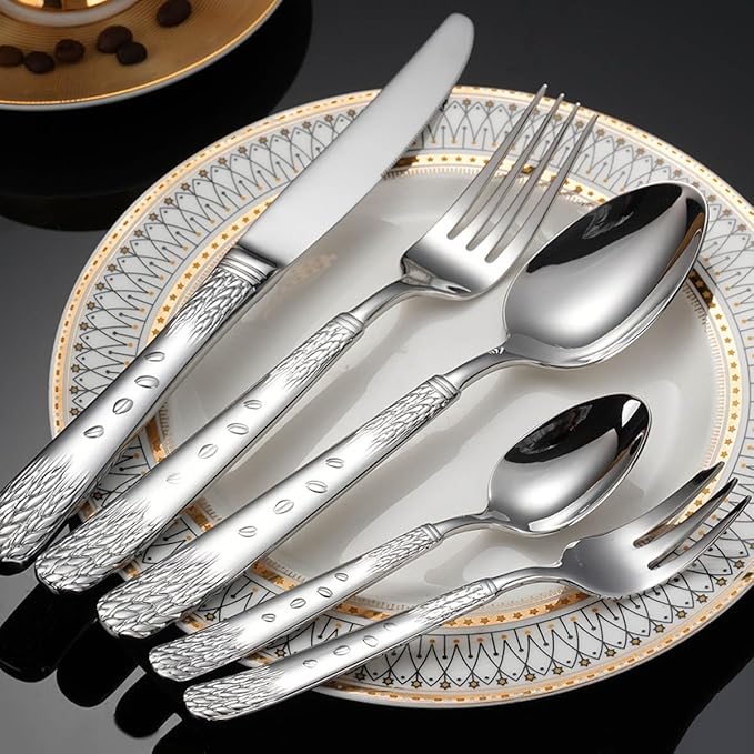 40-piece Silverware Set for 8,304 Stainless Steel Flatware Cutlery Set,Forks Spoons and Knives Set for Home/Camping/Travel,Mirror Finish,Dishwasher Safe(Silver)
