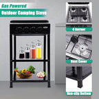 4 Burner Gas Stove Portable Outdoor Stove with Removable Storage Stand, Heavy Duty Stainless Steel Propane Gas Cooker with Wind Blocking Cover for Camping Picnic Home RV Cooking (no hose)