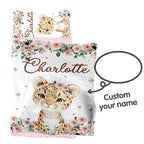 Custom Toddler Nap Mat for Preschool, Personalized Name Kids Sleeping Bag with Foral Leopard Design for Daycare, Roll Up Sleeping Mat with Removable Pillow and Soft Dot Minky Blanke for Girls Camping
