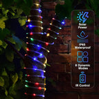ANJAYLIA 66FT 200 LED Solar Rope Lights Outdoor Waterproof, Solar Powered Rope String Light with 8 Mode & Timer Remote, for Outdoor, Patio, Garden, Camping, Holiday & Christmas Décor Multicolor
