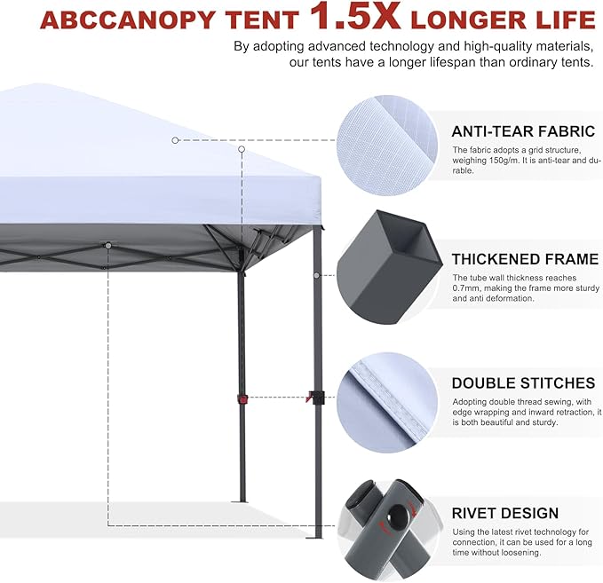 ABCCANOPY Pop Up Canopy - 10x10 Outdoor Patio Portable Canopy Tent Heavy Duty for Backyard and Deck with 4 Sandbags(Purple, 10x10)