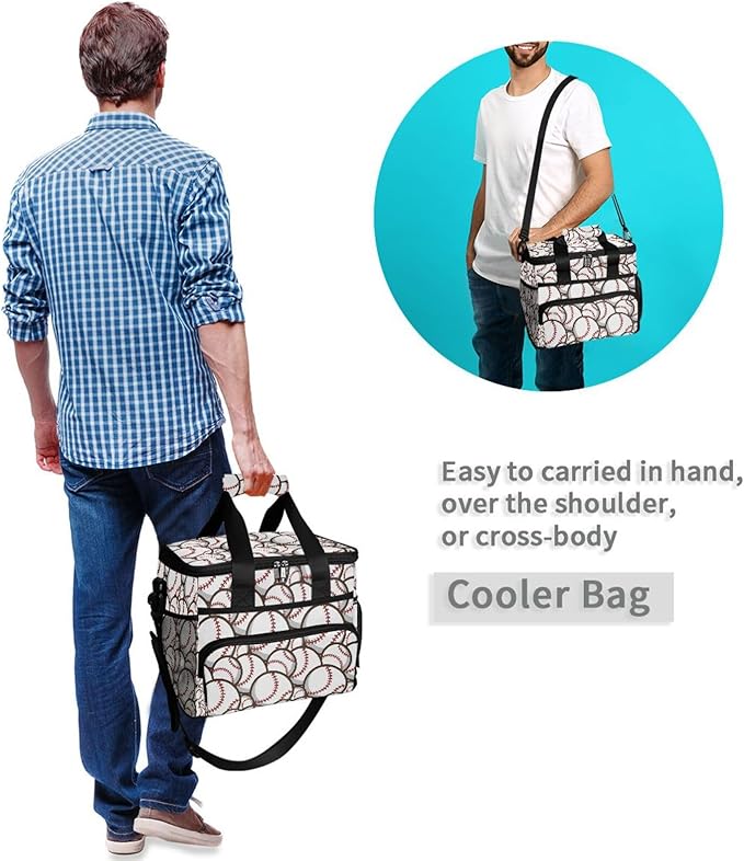 Bolaz Large Cooler Lunch Bag-Trendy Baseball Balls Pattern, Travel Cooler Bags 15L Waterproof Cooler Bag for Camping, Picnic, BBQ, Family Outdoor Activities