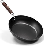 Carbon Steel Frying Pan, Pre-Seasoned 12-Inch Cooking Skillet Wooden Handle, PFAS & PFOA-Free, Nitrided Black Fry Pan for Kitchen, Camping, Chef Use