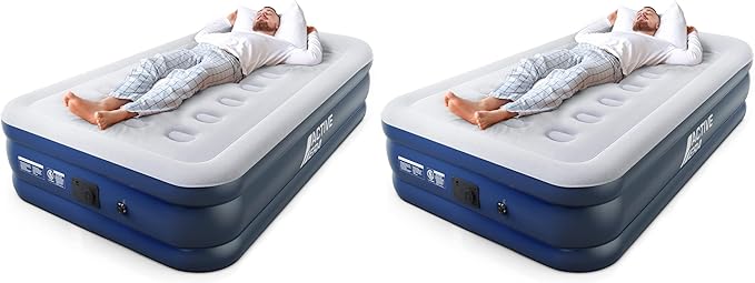 Active Era 20" Twin Air Mattress with Built-in Pump & Raised Pillow - Heavy Duty Puncture Resistant, Waterproof Blow Up Bed (Pack of 2)
