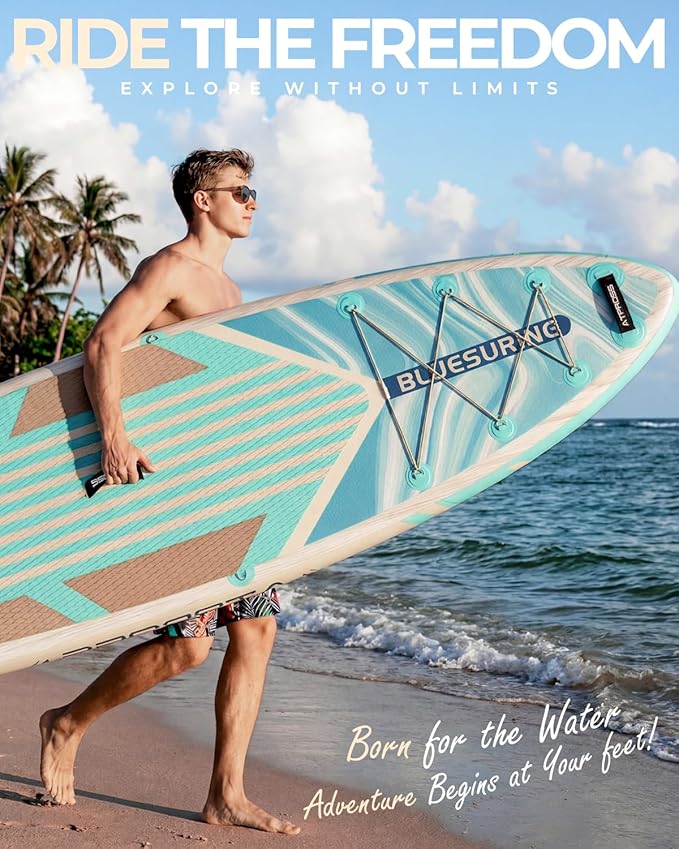 10'6''x33''Inflatable Stand Up Paddle Board, 400lbs Extra Wide Stand Up Paddleboard with Kayak Seat, Anti-Slip EVA Deck Premium SUP Accessories Kit, Non-Slip Stable Deck Boat for Yoga Fishing Surf