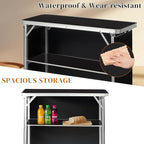 Outdoor Folding Camping Table Portable Bar Tables, Tradeshow Podium Table for Indoor, Outdoor, Party, Picnic, Exhibition, Includes Carrying Case, Storage Shelf and Black Skirt (Black)