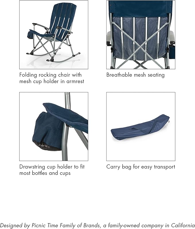 Picnic TIME NCAA Unisex-Adult NCAA Outdoor Rocking Camp Chair, XL Heavy Duty Camping Chair for Adults