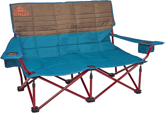 Kelty Low Loveseat Oversized 2-Person Heavy Duty Folding Camp Chair, Double Seat for Soccer Games, Tailgating, Beach Days (Low Height/Deep Lake)