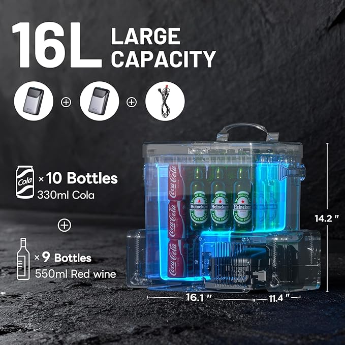 LiTHELi FrozenPack Wild 12V Car Refrigerator & Portable Electric Cooler with Cup Holder and Tabletop, 20L/21QT Backpack Design, -4~68℉ Travel Freezer for Camping, RV, Boat&Beach（Without Battery）