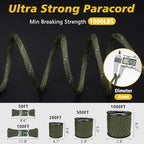 X XBEN Paracord Reflective 1000lb, 50/100/200/500/1000ft 4mm, 13 Strand Parachute Cord, Tactical Paracord Rope for Camping, Fishing, Clothesline, Hammock, Tent & Survival Bracelet, Forest Camo