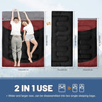 Double Sleeping Bag for Adults Machine Washable 2 Person Camping Sleeping Bag Queen Size Waterproof with Compression Sack for Cold Weather 3-4 Seasons
