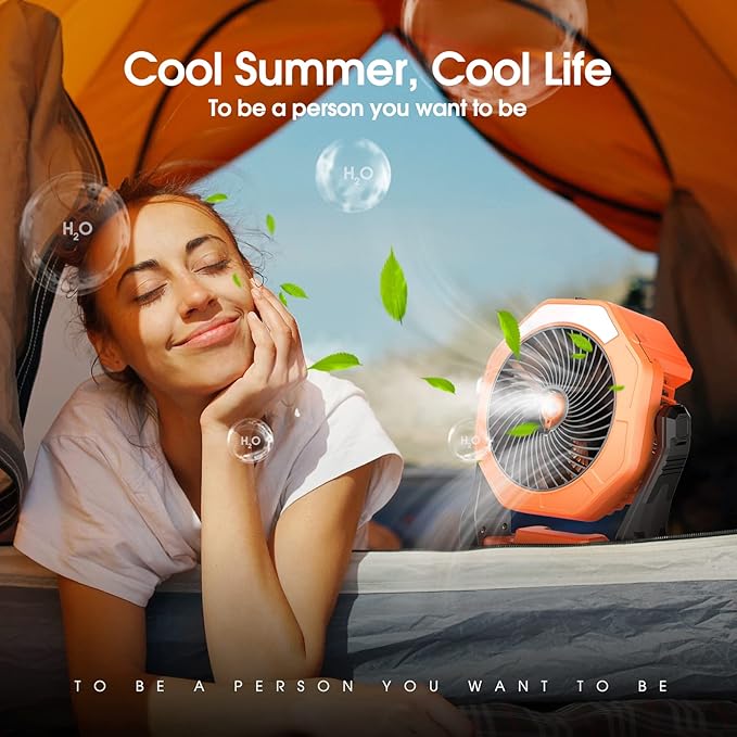 Ausic Portable Misting Fan for Outdoor Cooling, [16-65Hrs] Battery Powered Mist Fans with Water Misters & LED Lantern, 8-Inch, 250mL Tank, for Patios, Home, Outside, Camping, Outdoor&Indoor Use