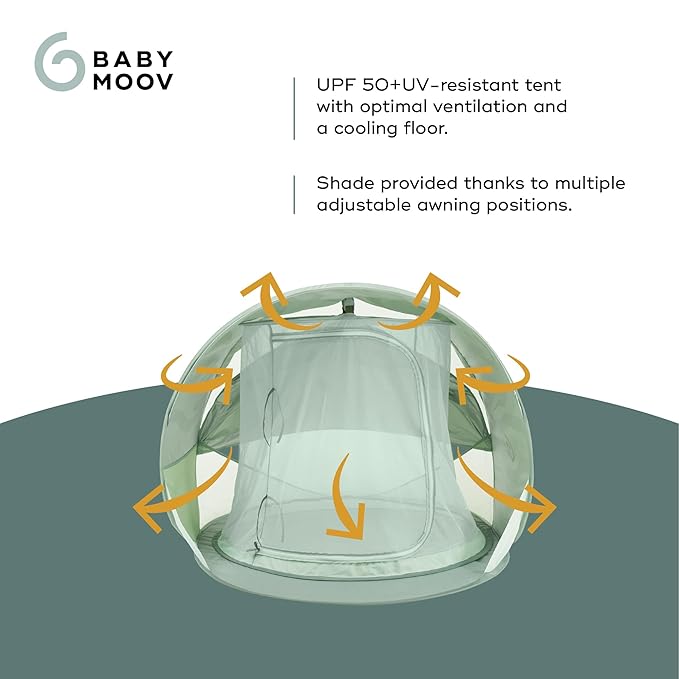 Babymoov Moov & Protect Anti-UV Cooling Beach Tent for Babies with Integrated Mosquito Net, Portable, Green Lagoon (Summer 2025 Edition)